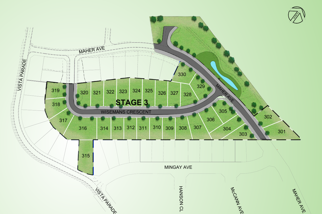 Stage 3 estate plan showing streets and numbered lots